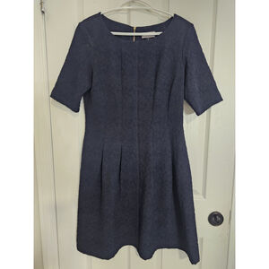 Navy- Blue Textured Short Sleeved Dress